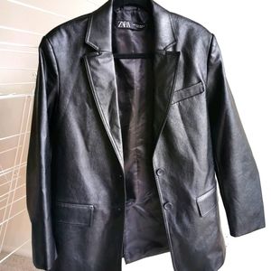 Zara Oversized Black Leather Jacket